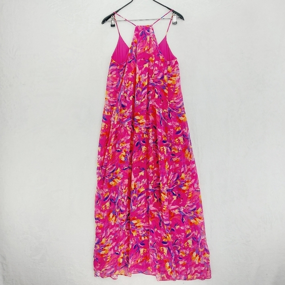 NEW Nicole Miller Floral Chiffon V Neck Summer Flowy Maxi Dress P5313 - Picture 5 of 9